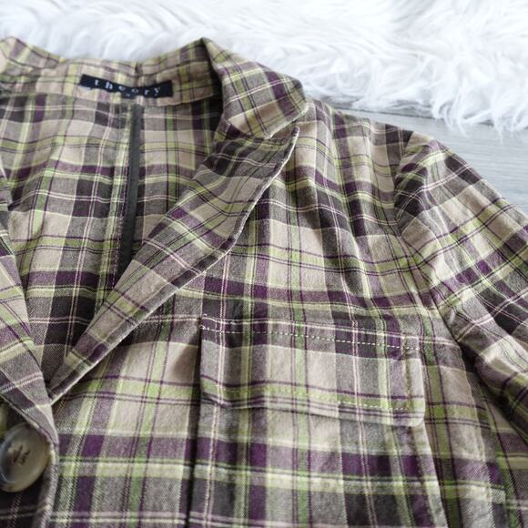 Vintage Theory Plaid Cotton Triple Button Blazer Clueless 90s Y2K Made in USA - Picture 10 of 12